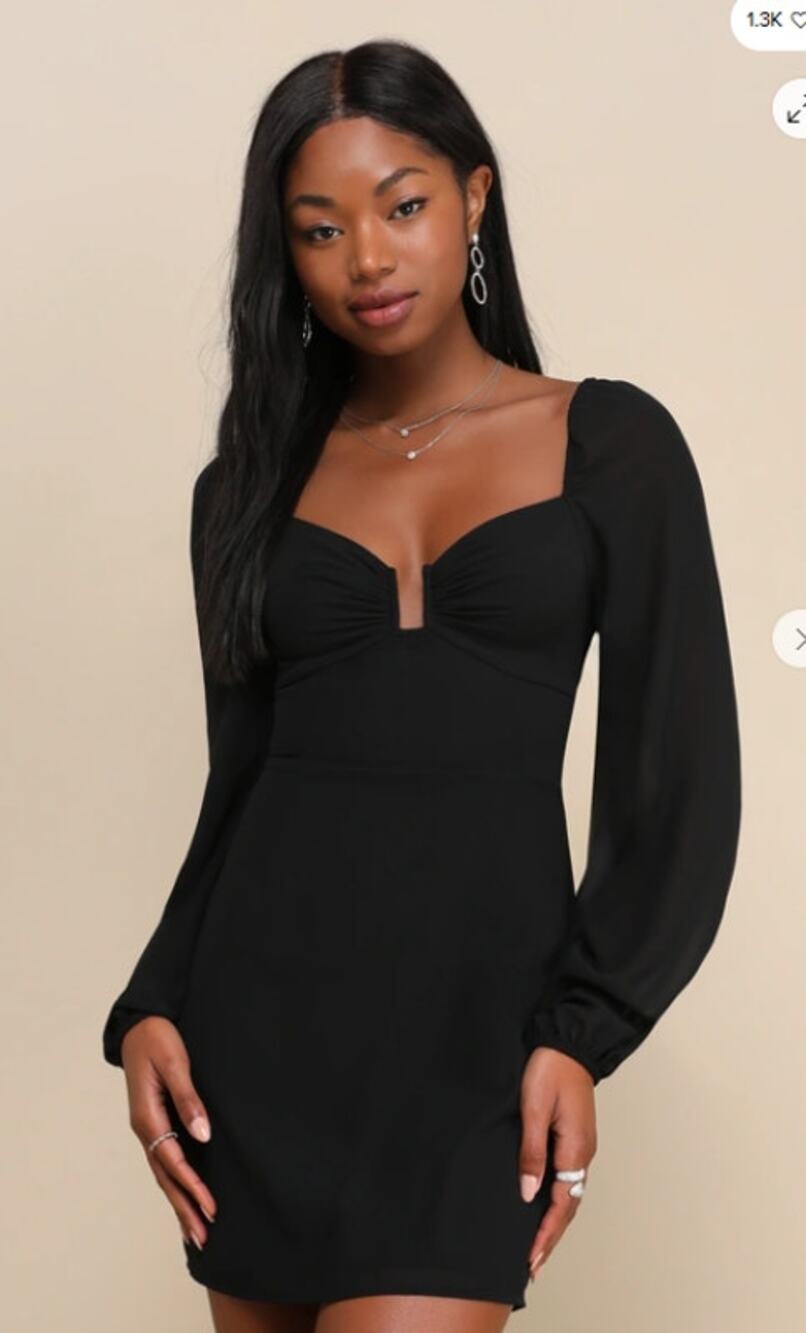 Lulus Flirtatious Designs Black Chiffon Balloon Sleeve Mini Dress